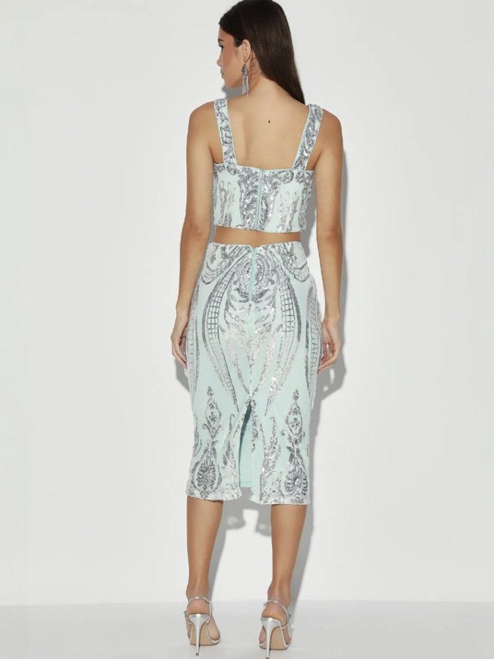 Lulus Beaming Lights Light Blue Sequin Two-Piece Midi Dress NWT - Picture 2 of 9